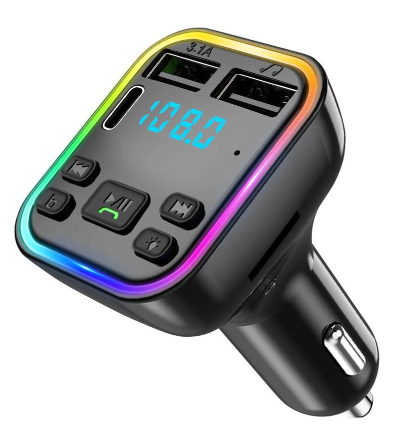 Bluetooth 5.3FM Transmitter Car Adapter, Wireless Radio MP3 Player Stereo Music Audio Receiver Hands-Free Calling, USB-C Car Charger, Supports TF Card and USB Disk (Black)