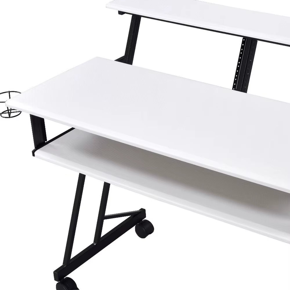 47Inch Home Office Desk Music Recording Studio Furniture Computer Desk with Keyboard Tray Cupholder Headset Hook 3 Shelves