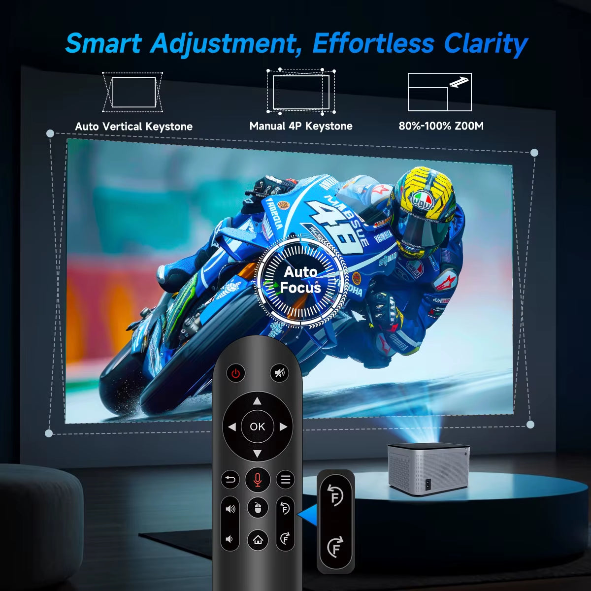4K Smart Projector with Android 11, 580 ANSI Lumens, 1920x1080P Full HD, WiFi 6, Bluetooth 5.0, Allwinner H713, Voice Control for Home Cinema Theater