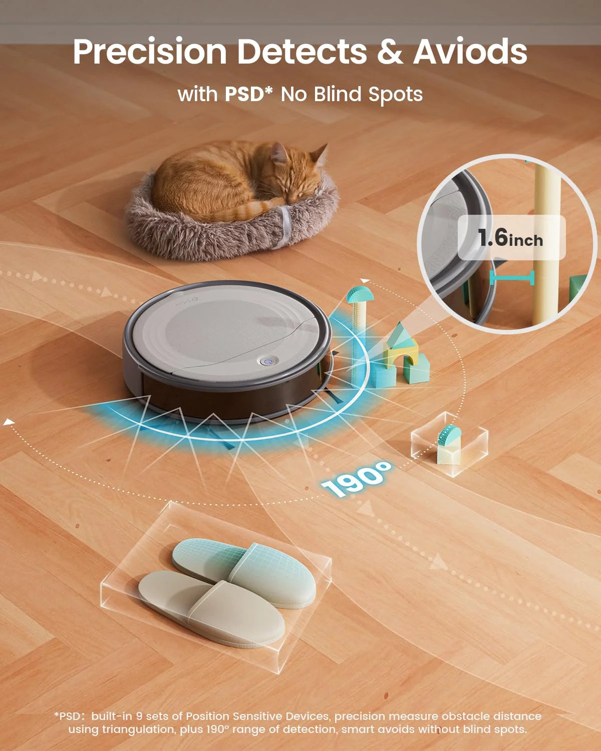 Robot Vacuum Cleaner with 4500Pa Suction, PSD Obstacle Avoidance, Wifi/App/Voice Control,Ideal for Pet Hair, M310