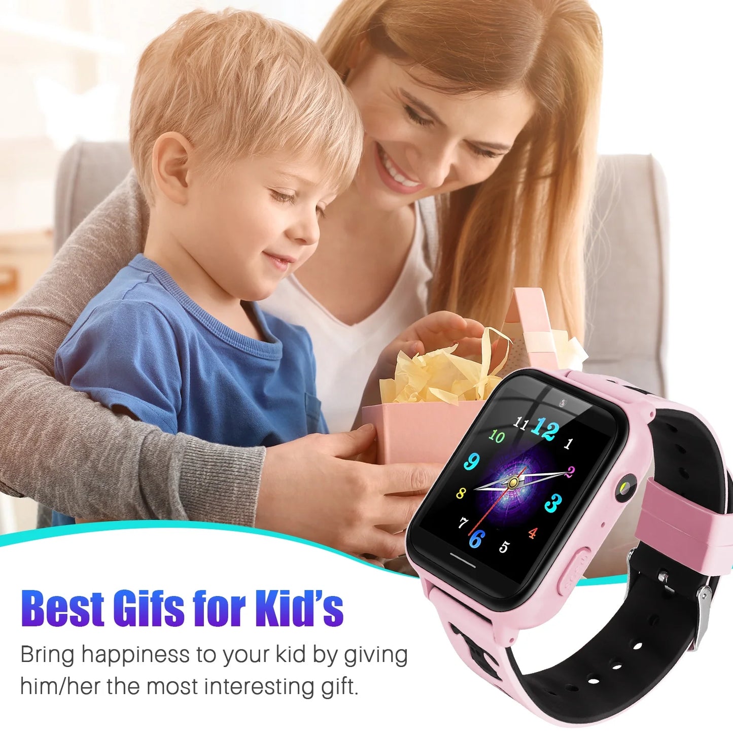 Kids Smart Watch Phone, HD Touch Screen Smartwatch with Music MP3 Player, Video Recorder, Camera, Games, SOS, (Build-In 1GB SD Card) Sport Wrist Watch for Age 3-14 Boys Girls Gifts (Pink)