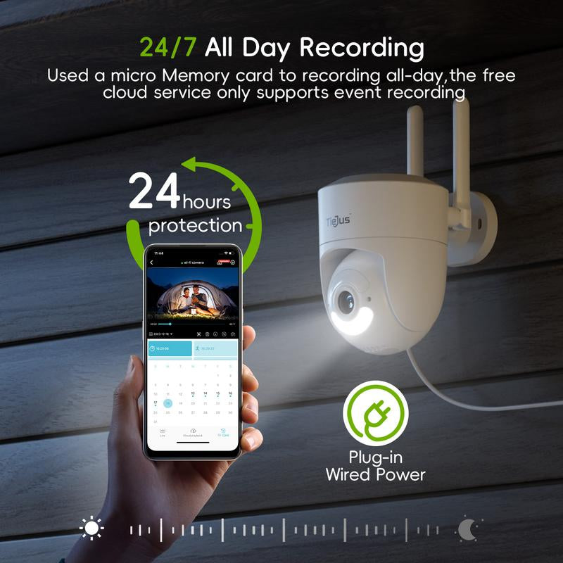 TIEJUS 5G Wifi Security Camera Outdoor, 24/7 Recording Wired Security Camera, 2K Cameras for Home Security, Motion Detection and Siren