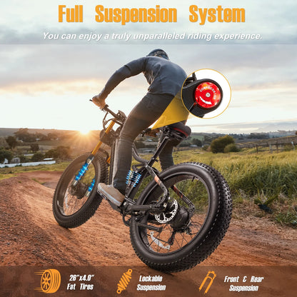 Dual Motors AWD 2000W Electric Bike for Adult 26'' UL2849 48V 30AH Removable Battery E-Mountain Bike 4.0 Fat Tire up to 35Mph&120Miles Long Range Off-Road Ebike Dual Hydraulic&Brakes Electric Bicycle