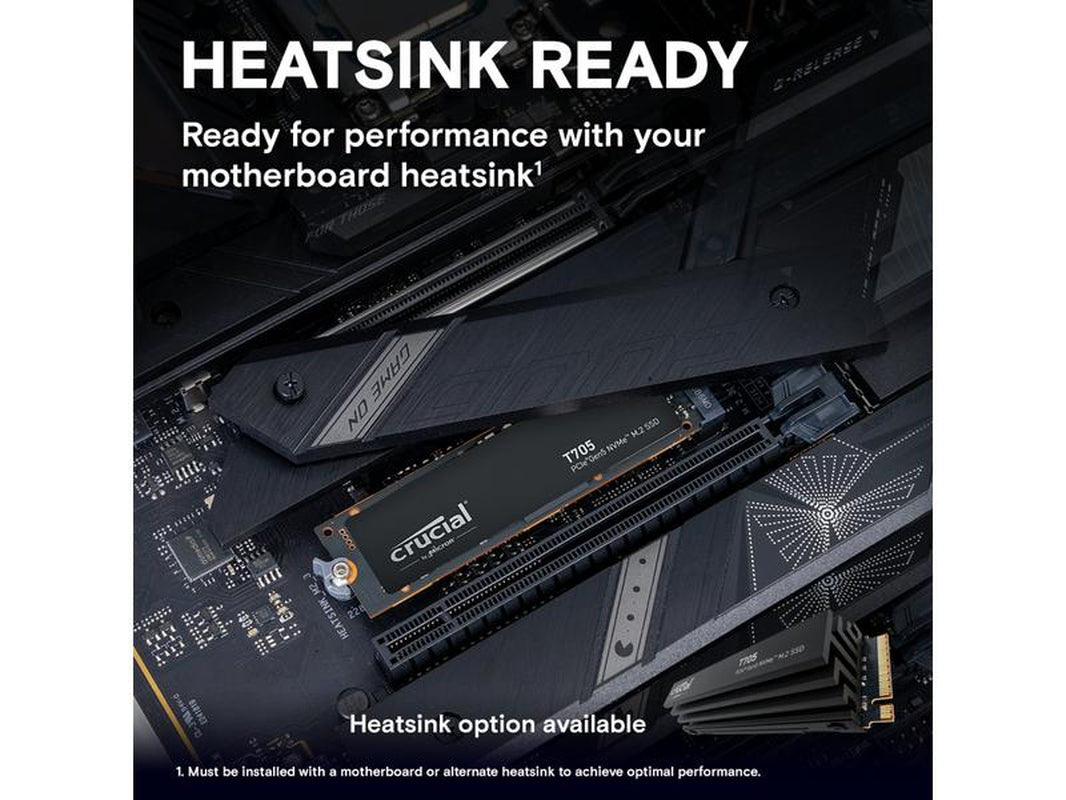 Crucial T705 1TB Pcie Gen5 Nvme M.2 SSD - up to 13,600 Mb/S - Game Ready - Internal Solid State Drive (PC) - +1Mo Adobe CC - CT1000T705SSD3