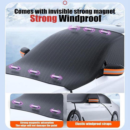 Car Windshield Cover against Frost Ice and Snow, Magnetic Windscreen Protector with Side Mirror Covers, All Season Front Window Guard, Easy Install Storage, Black & Orange
