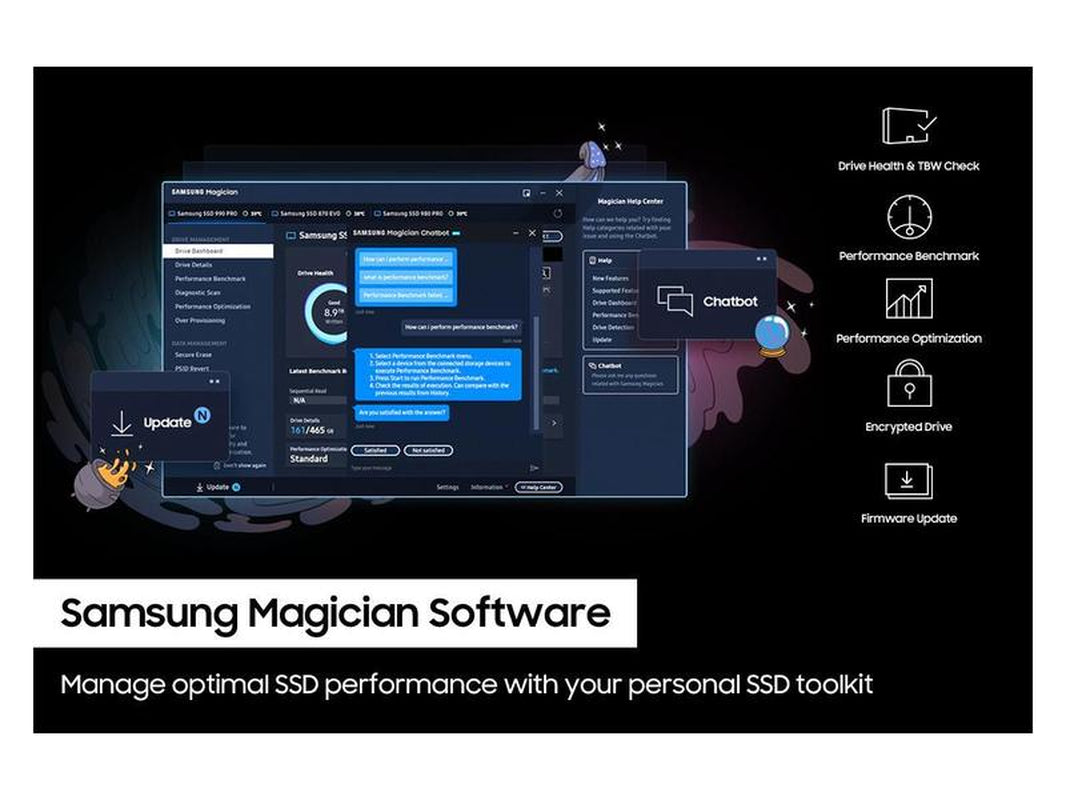 SAMSUNG 990 PRO 2TB SSD, Pcie Gen4 M.2 2280, Seq. Read Speeds Up-To 7,450Mb/S for High End Computing, Gaming, and Heavy Duty Workstations (MZ-V9P2T0B/AM) Non-Heatsink