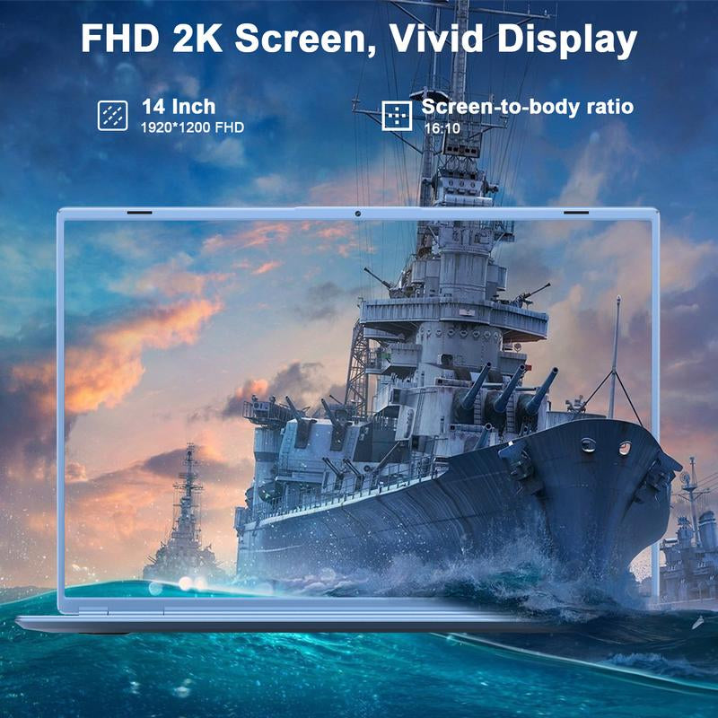 NOTODD 14 Inch Student and Business Laptop, Intel Quad-Core Processor, 8GB RAM+256GB SSD+1TB Expand, 1920X1200, 5G Wifi & Webcam, Windows11, Bundle with Silent Mouse, Blue/Pink Laptop, Lightweight, Back to School Gifts