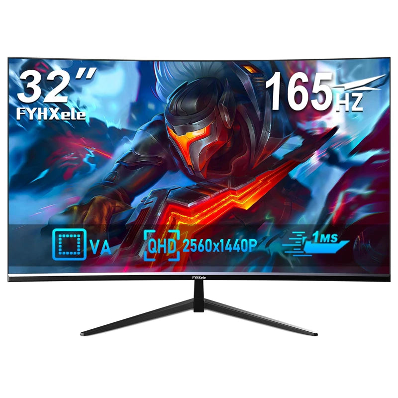 FY32QHC 32 Inch Curved Gaming Monitor QHD 165Hz 1Ms VA Panel AMD Freesync 2800R Curvature VESA Mount Hd/Dp/Usb/Audio Ports High Contrast Ratio Immersive Gaming Screen Monitors