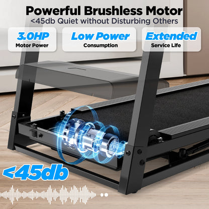Folding Treadmill with Incline – 300 Lbs Capacity, Compact Electric Running Machine for Home, 3.25HP Quiet Motor, 0.6-7.5 MPH, APP Control, Adjustable Ipad Holder