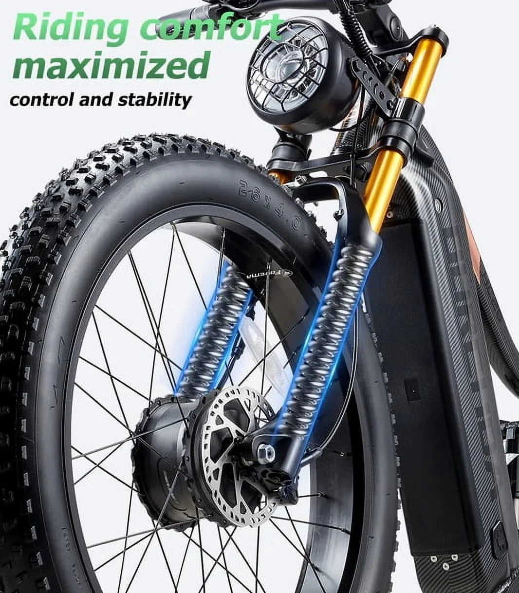 Dual Motors AWD 2000W Electric Bike for Adult 26'' UL2849 48V 30AH Removable Battery E-Mountain Bike 4.0 Fat Tire up to 35Mph&120Miles Long Range Off-Road Ebike Dual Hydraulic&Brakes Electric Bicycle