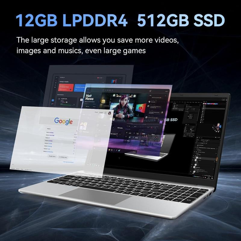 15.6" Power Laptop - 12GB RAM, 512GB SSD, FHD IPS, 4 Speakers, 38WH, Dual USB3.0, Win 11 Laptop on Clearance