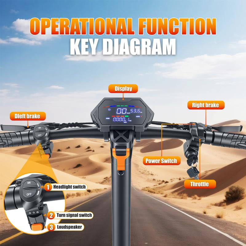 11-Inch Adult Electric Scooter, 1200W Brushless Motor, 48V 18AH, Vacuum Tires, Front and Rear Disc Brakes + Shock Absorbers, Foldable, with Cool LED Ambient Light and Display