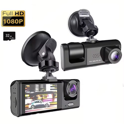 Dash Cam with Infrared Night Vision, Loop Recording, 2" IPS Screen, 1080P Triple Camera DVR Video Recorder