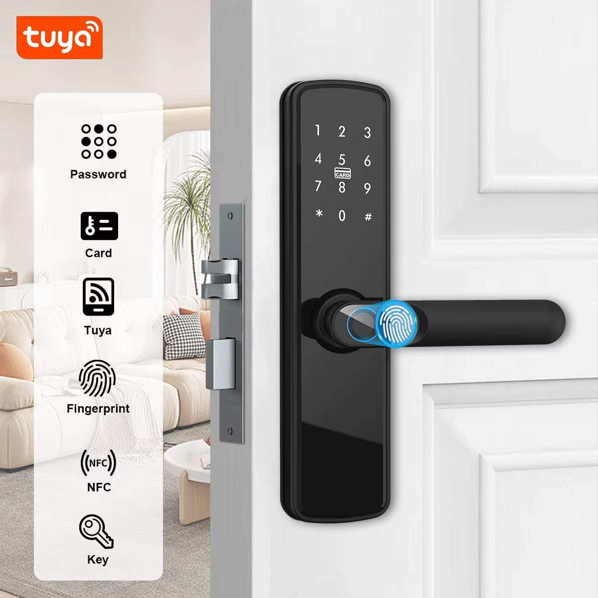 TUYA Smart Fingerprint Door Lock Electronic Lock Keyless Entry Virtual Password Fingerprint Card App NFC Unlock for Home Office