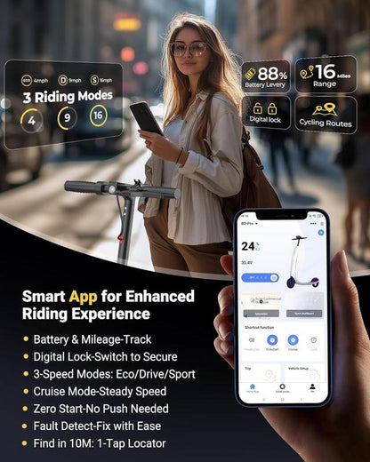 Electric Scooter -19 MPH Max Speed, 8.5''Honeycomb Solid Tires, 350W Motor, 12 Miles Range,Adjustable Speed Foldable Commuter Scooter with Dual Braking System &App Control School Scooters