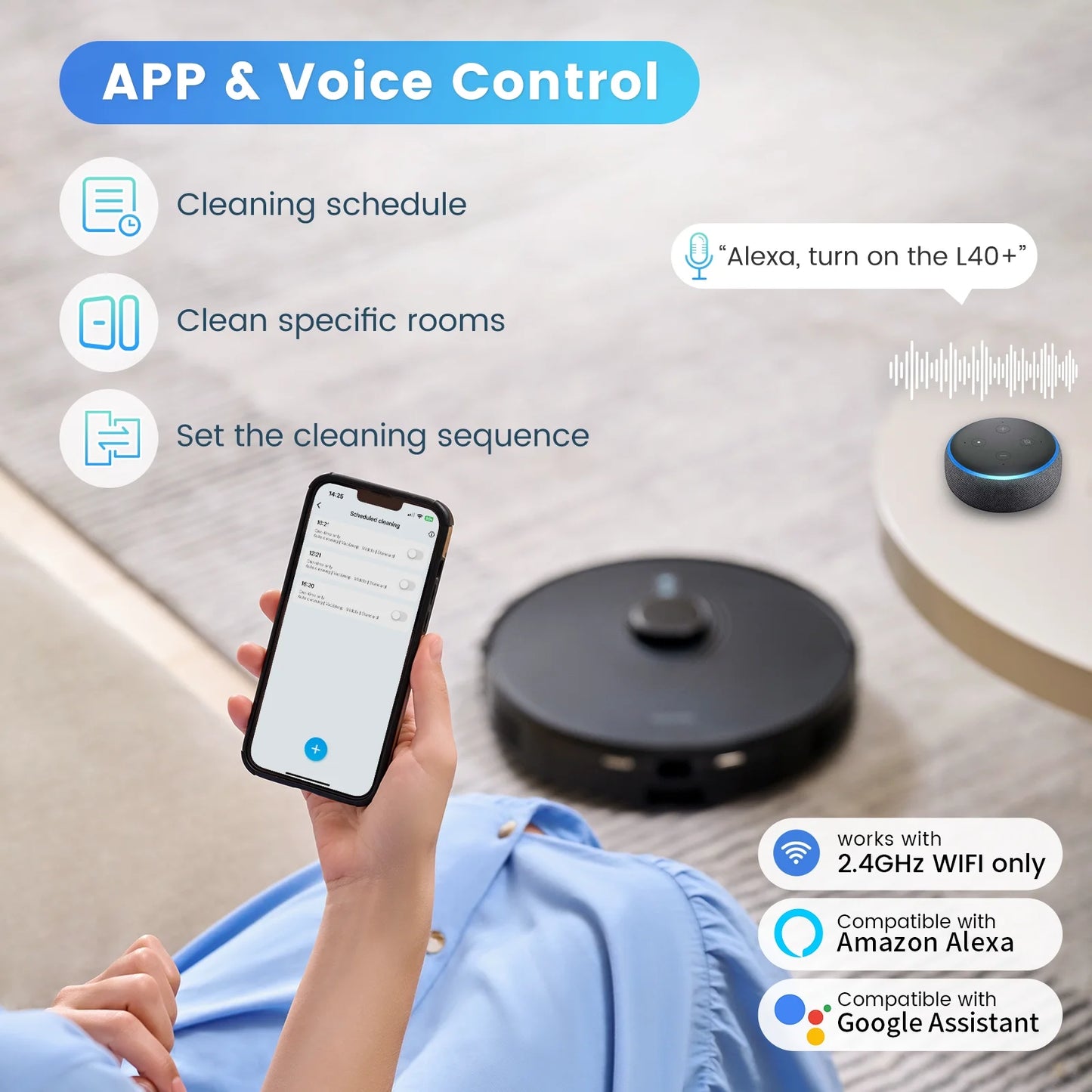 Robot Vacuum and Mop Combo L40 with 60 Days Self-Empty Station Voice Control Home Mapping