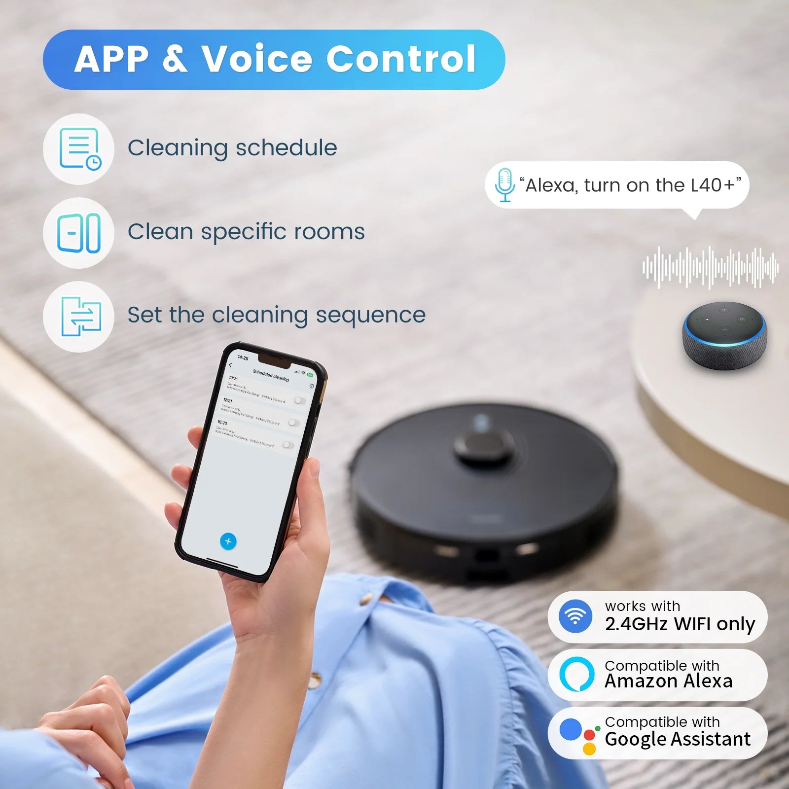 Robot Vacuum and Mop Combo L40 with 60 Days Self-Empty Station Voice Control Home Mapping