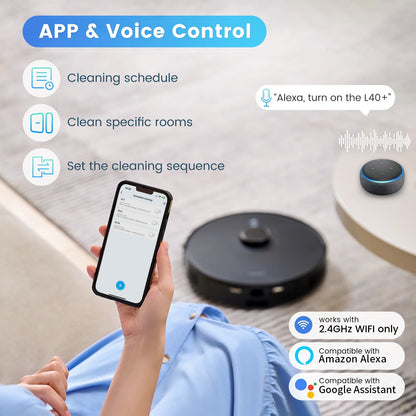 Robot Vacuum and Mop Combo L40 with 60 Days Self-Empty Station Voice Control Home Mapping