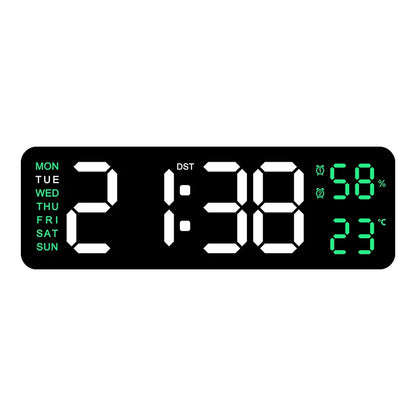Large LED Digital Wall Clock – With Temperature, Humidity & Week Display