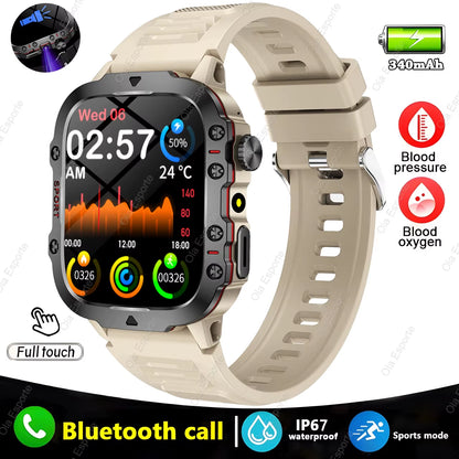 Men's Smartwatch with Flashlight, Bluetooth Calling, Fitness Tracking, and IP68 Waterproof Rating - Compatible with Android and iOS - 2025 Model
