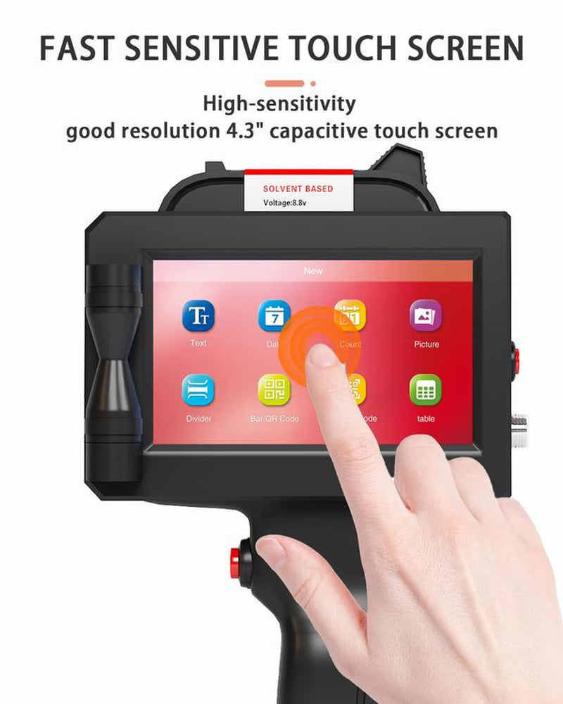 Handheld Inkjet Printer, 1 Inch/25.4 Mm Print Height Handheld Printer Gun with 72ML Quick-Drying Ink Cartridge for Batch Number Date QR Codes Barcodes Labels Logo Printing on Diverse Materials