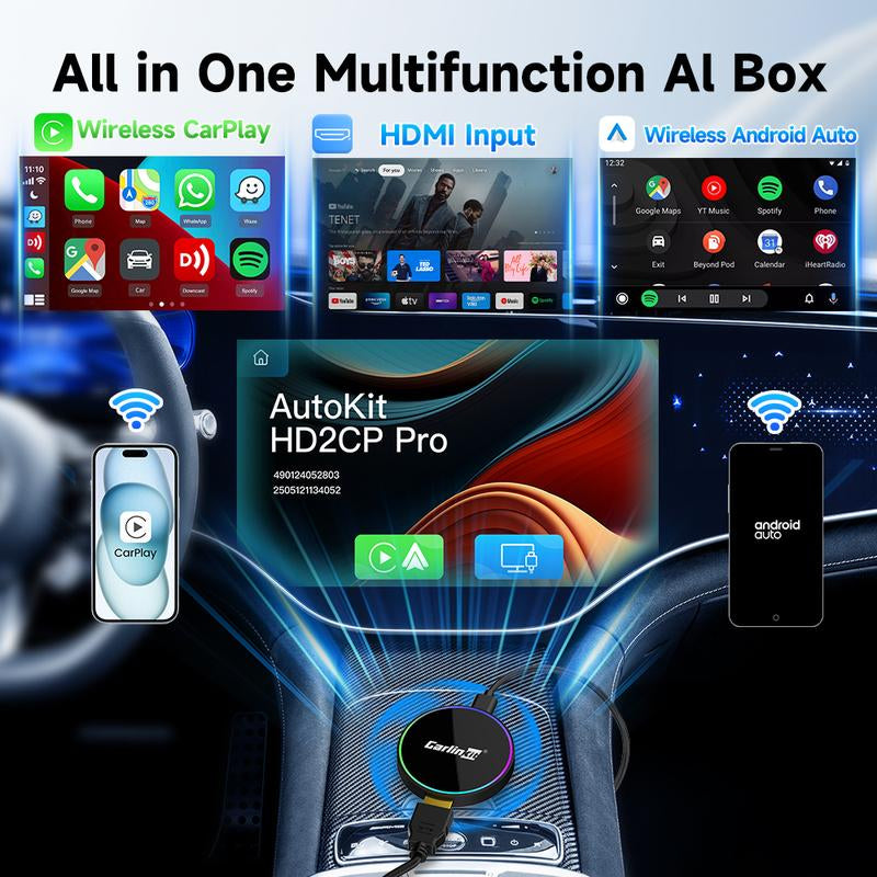 Carlinkit Carplay Car Tv Adapter Hd2Cp Pro Wireless Carplay Adapter Smart Box for Tv in Car, Plug and Play, Stream Netflix Youtube Easily