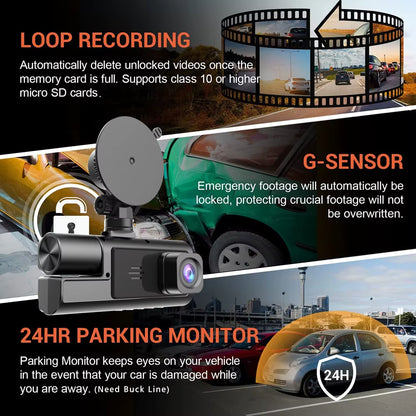 Triple Camera Car DVR with WiFi, 1920P Video Recording, In-Vehicle Dash Cam, Mini Camcorder