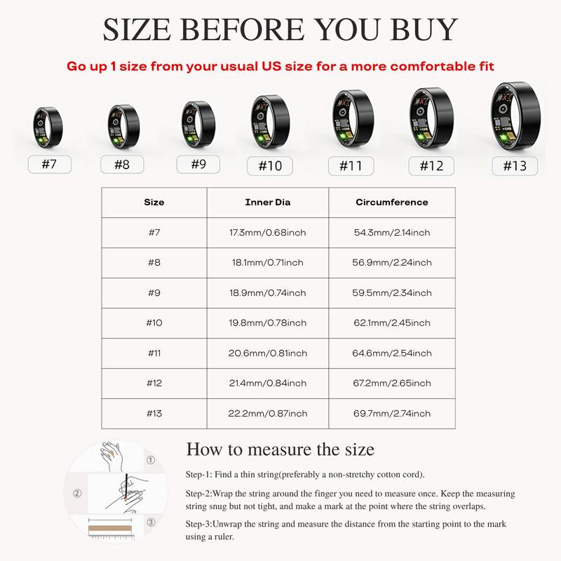 Smart Health Ring for Women Men,Sleep Monitor,Fitness Tracker Ring with Blood Oxygen,Heart Rate,Blood Pressure Tracking Wearable,Accurate Distance,Calories,Step Multifunctional Activity Modes,Ip68 Waterproof,No Subscription Fee(Size7-13) Electronic Gadget