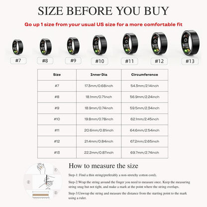 Smart Health Ring for Women Men,Sleep Monitor,Fitness Tracker Ring with Blood Oxygen,Heart Rate,Blood Pressure Tracking Wearable,Accurate Distance,Calories,Step Multifunctional Activity Modes,Ip68 Waterproof,No Subscription Fee(Size7-13) Electronic Gadget