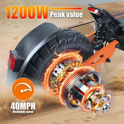 11-Inch Adult Electric Scooter, 1200W Brushless Motor, 48V 18AH, Vacuum Tires, Front and Rear Disc Brakes + Shock Absorbers, Foldable, with Cool LED Ambient Light and Display