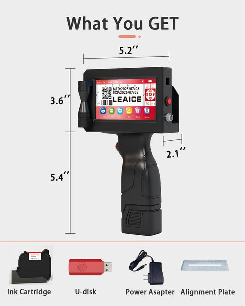 Handheld Inkjet Printer, 1 Inch/25.4 Mm Print Height Handheld Printer Gun with 72ML Quick-Drying Ink Cartridge for Batch Number Date QR Codes Barcodes Labels Logo Printing on Diverse Materials