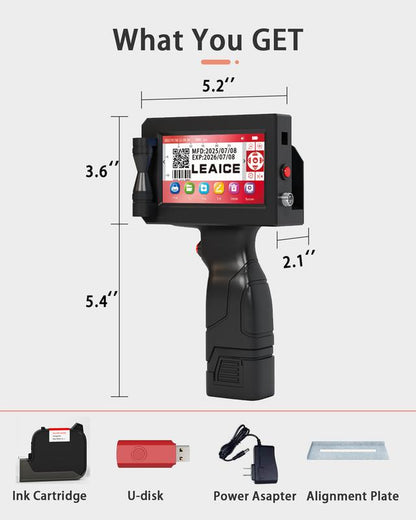 Handheld Inkjet Printer, 1 Inch/25.4 Mm Print Height Handheld Printer Gun with 72ML Quick-Drying Ink Cartridge for Batch Number Date QR Codes Barcodes Labels Logo Printing on Diverse Materials
