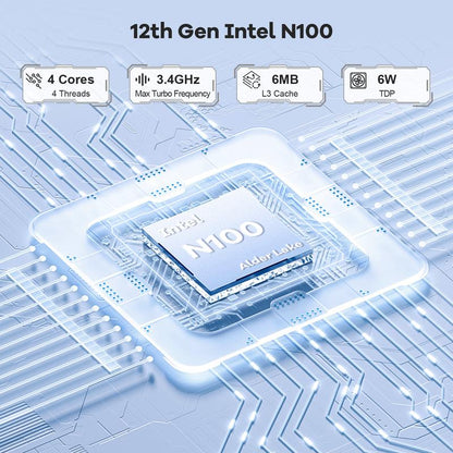 Nimo Mini PC Windows 11 Pro Intel 12Th Alder Lake N100 Quad-Core Processor (Up to 3.4Ghz) 8GB/16GB DDR4 128GB/256GB/512GB/1TB SSD 4K HD/USB 3.2/Wifi 6/BT 5.2/VESA/MINI PC for Home and School