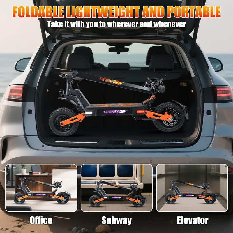 11-Inch Adult Electric Scooter, 1200W Brushless Motor, 48V 18AH, Vacuum Tires, Front and Rear Disc Brakes + Shock Absorbers, Foldable, with Cool LED Ambient Light and Display