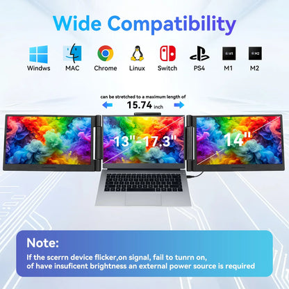 14-Inch Triple Dual FHD 1080P IPS Portable Monitor for 13.3-17.3 Inch Laptops - Compatible with Windows, MacBook, Chrome, and Android