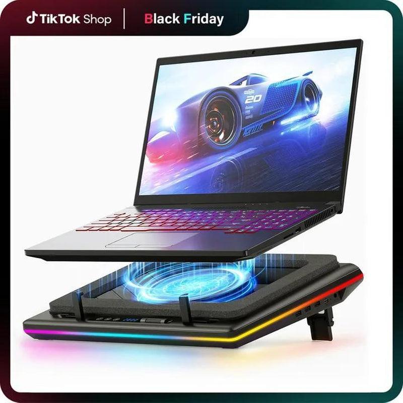 【Limited Time】Llano RGB Laptop Cooling Pad, Gaming Laptop Cooler with Powerful Turbofan, Fast Cooling Laptop 15.6-21In, Adjustable Speed, Touch Control, LCD Screen