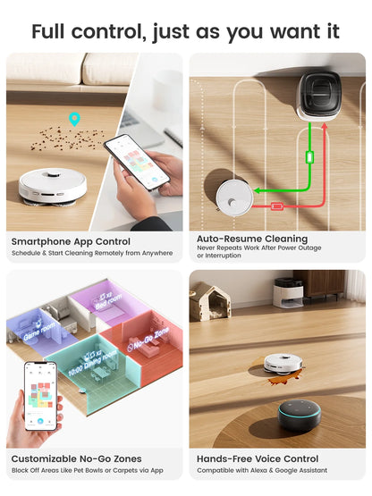 M3L Robot Vacuum and Mop, 12000Pa Suction, All-In-One Base Station, Anti-Tangle Brushes & Dual Spinning Mop, Self-Emptying & Refilling, LIDAR Navigation