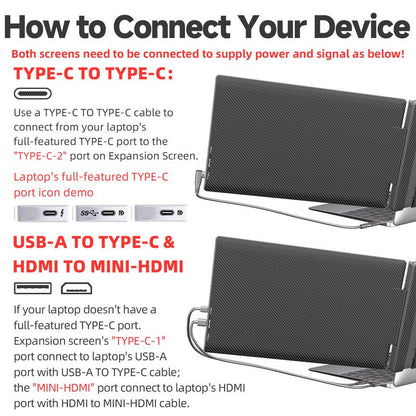 AOKER 14" Triple Laptop Screen Extender, 1080P 72%NTSC FHD IPS Portable Monitor Travel Display Compatible with Mac Windows Chrome Plug & Play