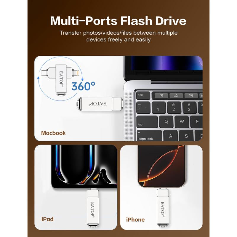 EATOP USB Flash Drive Intended for Iphone Ipad, Memory Stick Storage for Photos and Videos Backup, Compatible with Iphone Ipad Android PC, Plug and Play, No Application Required