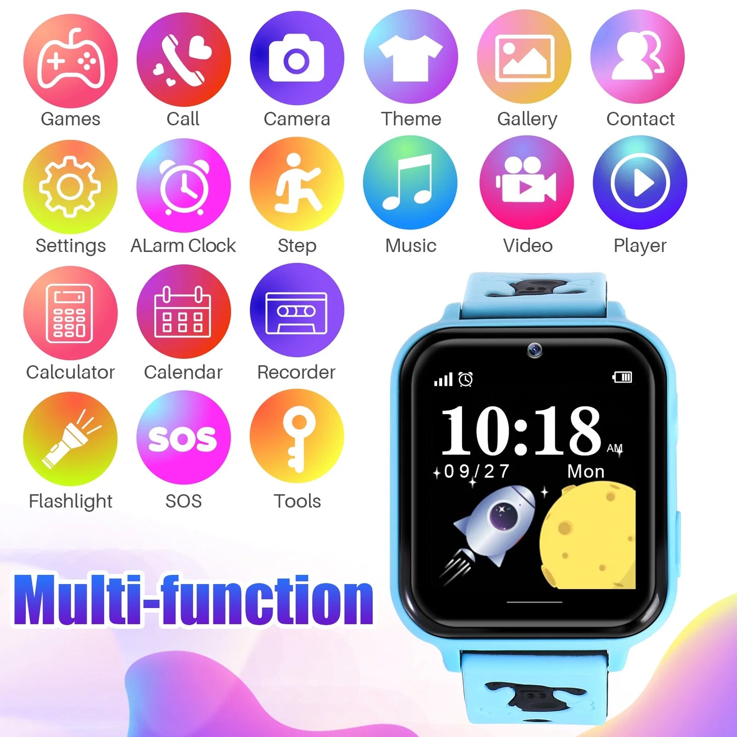 Kids Smart Watch Phone, HD Touch Screen Smartwatch with Music MP3 Player, Video Recorder, Camera, Games, SOS, (Build-In 1GB SD Card) Sport Wrist Watch for Age 3-14 Boys Girls Gifts (Blue)