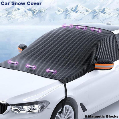 Car Windshield Cover against Frost Ice and Snow, Magnetic Windscreen Protector with Side Mirror Covers, All Season Front Window Guard, Easy Install Storage, Black & Orange