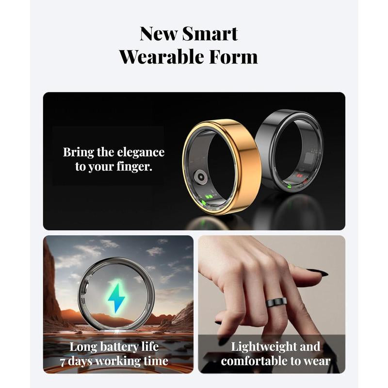 Smart Ring with Health Tracking, Multisport Modes - Ultra Waterproof IP68, 7 Days Life, Ideal Gifts - App Compatible Android Ios Metal Wearable