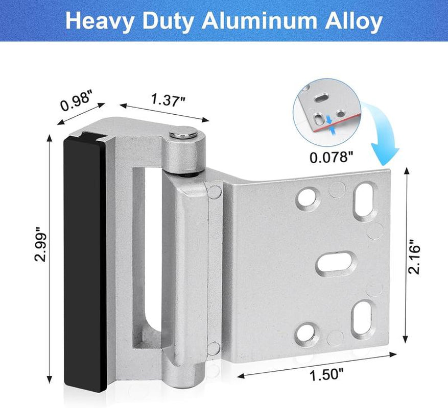 Home Security Door Lock ,Door Reinforcement Latch with 3" for Inward Swing Doors, Upgraded Night Lock for Front Door Defense, Includes Phillips Drill Bit - Frosted Silver