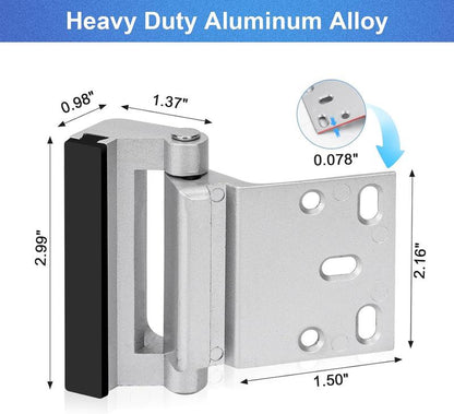 Home Security Door Lock ,Door Reinforcement Latch with 3" for Inward Swing Doors, Upgraded Night Lock for Front Door Defense, Includes Phillips Drill Bit - Frosted Silver