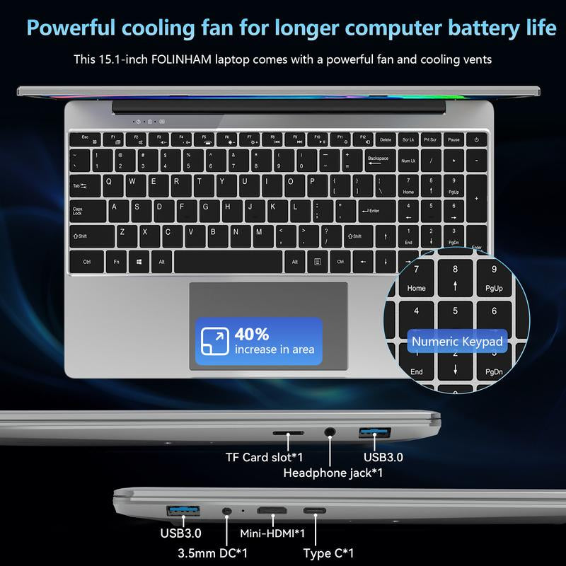 15.6 Inch Laptop Windows 11 Pro, 12GB RAM 512GB SSD, 12Th Gen Intel N100 Processor, 1920X1080, Webacm 2.4/5.0G Wifi, Bluetooth 5.0, Webcam, Mini HDMI, USB 3.0, Springtok