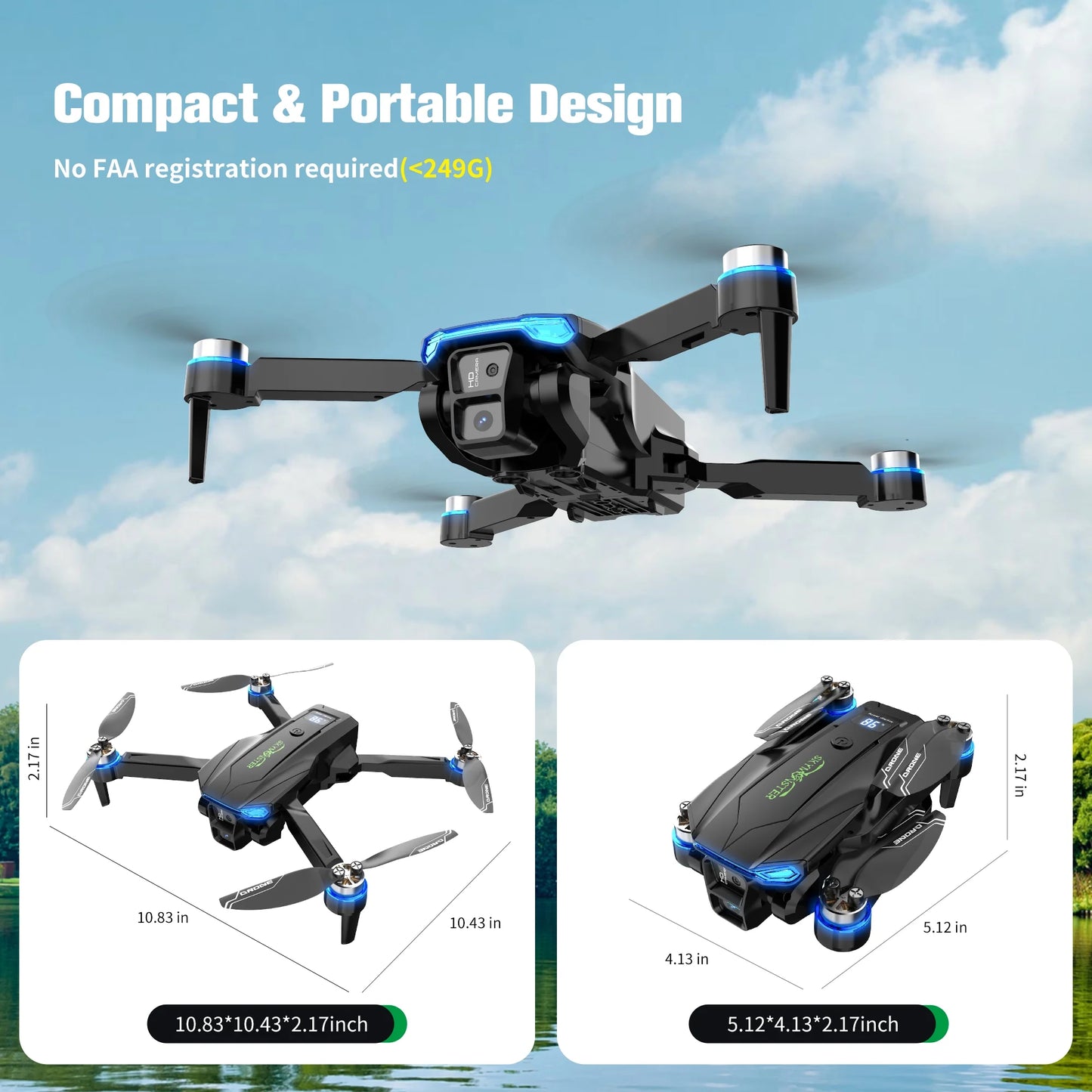 2.4G 4-Channel Dual Camera Remote Control Quadcopter with High Definition, RC Drone Gift Set Including 3 Batteries