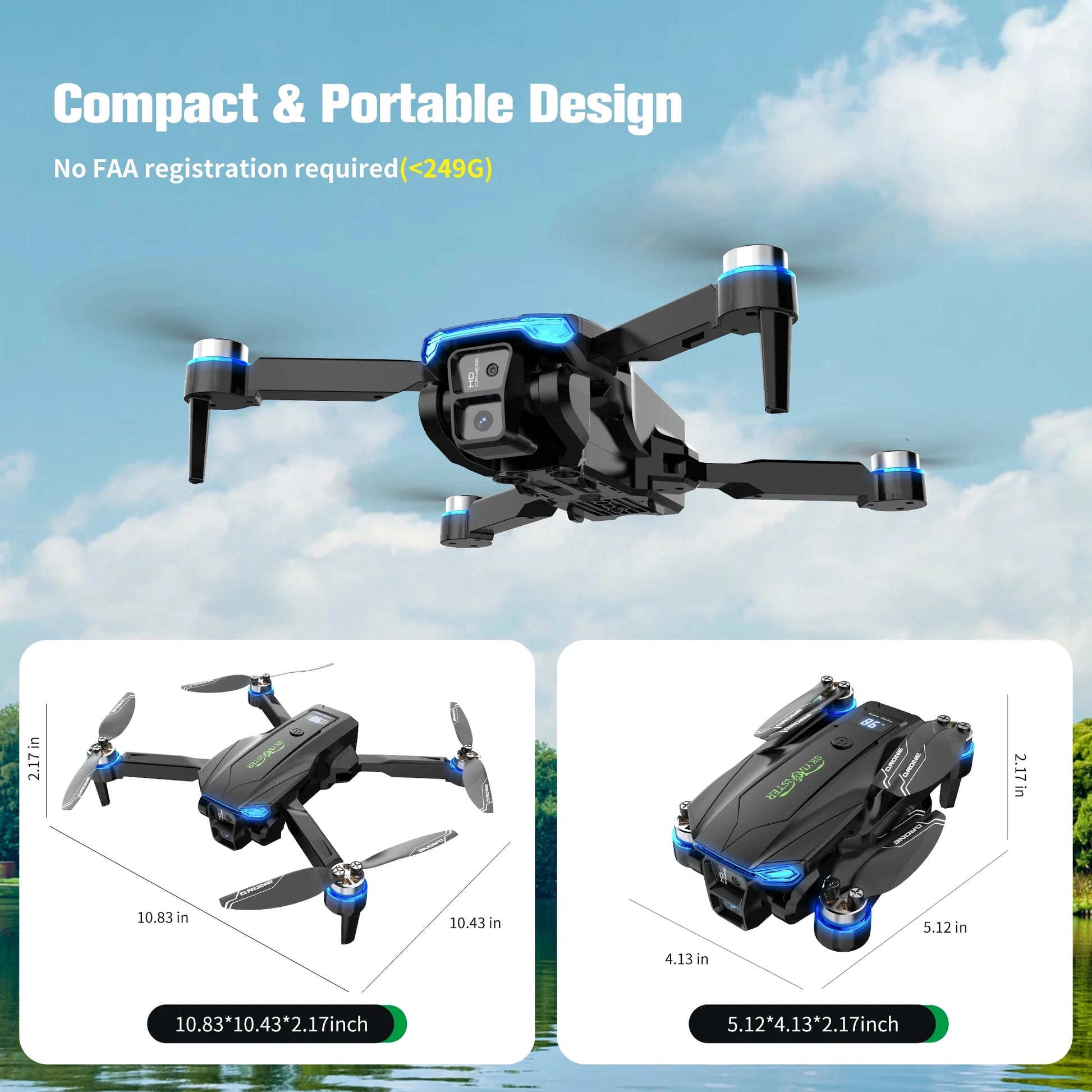 2.4G 4-Channel Dual Camera Remote Control Quadcopter with High Definition, RC Drone Gift Set Including 3 Batteries