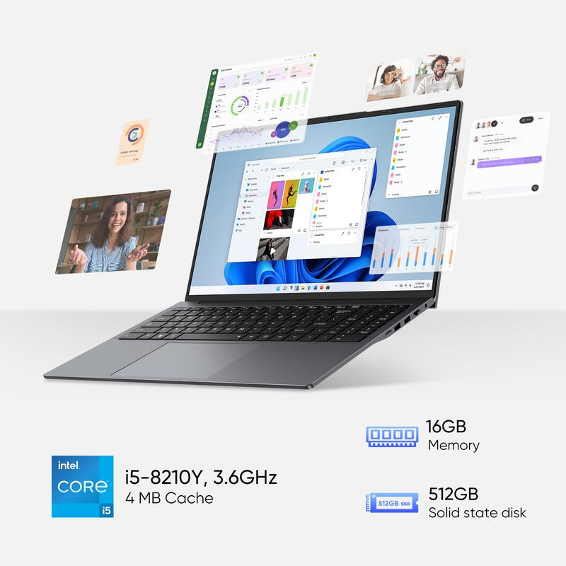 Ultra-Wide 16" FHD Business Laptop Computer Windows 11 Pro Dual-Core I5-8210Y Processor Turbo 3.6Ghz 16GB RAM 512GB SSD Backlit Keyboard Multi-Port Hub 44Wh Long Battery Life​