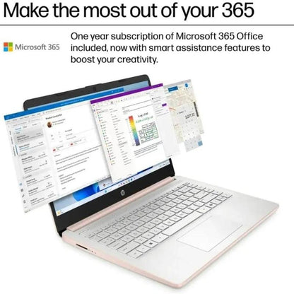 HP 14" Laptop Student Business Computer - 2025 New Version, Intel N150 Processor, Windows 11 Pro, Copilot AI, 12Hr Battery, up to 16GB RAM 384GB Storage (128GB UFS+256GB MSD) ,Rose Gold,W/Accessories