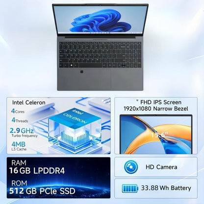 Ifacemall 15.6-Inch FHD Laptop | Intel N5095 Quad-Core Processor | 16GB DDR4 RAM | 512GB SSD | IPS FHD Display (1920X1080) | USB-C & HDMI Ports | Fingerprint Unlock | Portable Business Computer for Work, Student & Holiday Gifts(Silver，Rose Gold)